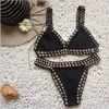 Traje de baño sexy para mujer Conjunto de bikini de verano Ropa de playa de punto Natación Biquini brasileño Traje de baño Ropa de playa femenina Traje de baño 210629