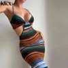 Kliou Impressioni Print Maxi Dress Women Sexy Camis Backless Bodycon Vestido Hot Female Body-shaping Streetwear Autumn Robe Y1204