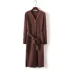 PERHAPS U Black Brown Knitted Sheath Bodycon Full Sleeve Long Sleeve V Neck Midi Dress Button Autumn Winter Sash D0834 210529