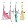 22 Pieces Fishing Rigs With Luminous Glow Bead Feather Fish Skin String Hooks Mix Size Fishing Lures for Freshwater 220108