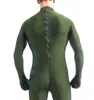 Dark Green Lycra Spandex Herrkattdräkt Back Zipper Sexiga män Body Suit Costumes Unisex Outfit No Head Halloween Party 250r