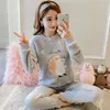 winter Flannel Warm Pajamas Women Long Sleeve Home Suit Ladies sleepwear cartoon Velvet Pajama set Thicken Feminino Pyjamas 210831