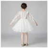 Abito da ballo in tulle soffice abito da ballo a maniche lunghe in filato bianco per abiti da principessa per bambini 2-12 anni E2150 210610