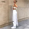 Taille moyenne Boyfriend Mode Lâche Détruit Femme Classique Trou Baggy Jeans Blanc Vintage Pantalon Large Jambe Pantalon 211129