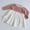 Pastoral Syle Kids Sweaters Sisters Clothes Mathcing Knitted Knit Flowers Dress Baby Girls Rompers Party 211101