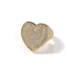 Anelli di cuore grande in argento oro ghiacciato anello CZ con pietre laterali piena bling hip hop punk uomini donne gioielli229i