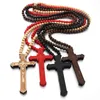 MSYO Gioielli Hip Hop Ciondolo Croce Perline di legno Collana da uomo impilabile con perline