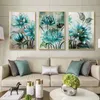 Pinturas de flores nórdicas impressão de parede azul pequeno e fresco flor para sala, decoração de casa moderna minimalista