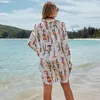 Costume da bagno da donna stampato abito da spiaggia stile camicia 2021 Copricostume sexy da donna Camicetta a maniche lunghe da donna protezione solare esterna