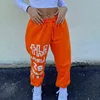 Yhjyd 2021 Vinter Nya Y2K Kvinnors Sweatpants Orange Långbyxor Tryckt Drawstring Byxor Casual Kvinnor Streetwear Outfits Y211115