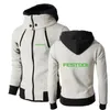 Sweats à capuche pour hommes Sweatshirts 2021 Festool Tools Sweat-shirt imprimé Veste Manteau de moto Double Zip Col Écharpe Coupe-vent en polaire