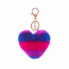 Plush key-chain Party Favor multi-color stitching love pendant color plush peach heart rainbow bag car ornament