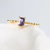 Ring For Women Korean Style Square Purple Cubic Zirconia Light Yellow Gold Color Fashion Jewelry Gift For Girls KBR011