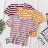 T Shirt Women Cotton Striped Crop Tops Slim Fit Harajuku Summer Short Sleeve Korean Female