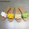 SUOJIALUN 2021 Women Brand Slippers New Summer Flat Heel Slides Open Toe Flat Casual Beach Flip Flop Ladies Leisure Sandal Shoes K78