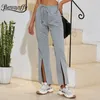 Katı Yüksek Bel Rahat Yarık Pantolon Kadın Yaz Moda Cep İpli Sweatpants Sportwear 210510