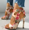 Sandals 2021 Women Pumps Floral Ankle Strap Thin Heeled Crisscross Bandage Open Toe Suede Summer Wedding Party High Heels