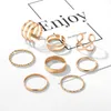 Cluster Anéis Kisswife 8 Pçs / Definir design simples redondo conjunto de cor ouro para mulheres artesanais geometria anel de dedo feminino jóias presentes