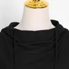 Loose Patchwork Ruffle Sweatshirt för kvinnor Hooded Collar Långärmad Oregelbunden Casual Black Female Fashion 210520