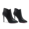 Boots Ankle Thin Heels Woman Dress Black Microfiber With Sole Pointy Toe PU Leather Bootie