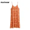 Sommar boho ärmlös strand rakt blommig tryck lång klänning spaghetti band sundresses vestidos mujer 210413