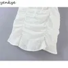 YENKYE mode femmes blanc drapé Sexy dentelle robe femme col carré à manches courtes moulante Mini robe été fête Vestido 210515