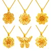 Flower Hollow Filigree Pendant Chain Women Jewelry 18k Yellow Gold Filled Classic Pretty Gift