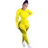 Sportsuppsättningar Kvinnor Gym Kläder 2021 Fitness Set Långärmad O Neck Toppar Elasticitet Hög midjabyxor Kvinna 2 Piece Women's Tracksuits