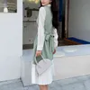 Solid Green Yellow Turn Down Collar Long Sleeve Knee Length Shirt Dress Elegant Winter Autumn Fall D2028 210514