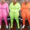 Casual Duży rozmiar Solidny dres Sznurek Bluzy Zipper Topy + Długie Spodnie Jogger Sports Fitness Nosić Kobiece Dwa Kawałki Zestaw 210517