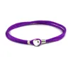 Purple Fabric Cord Bracelet With Heart Buckle Sterling Silver Woman Fit Original Beads & Charms Jewelry