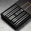 Chopsticks 5 Pairs Alloy Black + Silver Metal Sticks Circular Chinese Tableware U3Z0