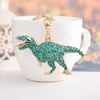 Metallo carino strass-cristallo dinosauro-portachiavi in metallo paillettes-animale drive-safe-chiave portachiavi portachiavi donna borsa per auto gioielli ciondolo G1019