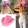 ワイドブリム帽子ピンクのカウボーイハットLEDティアラの女性のスパンコールのような毛皮の装飾ファッションパーティーキャップwarted wester style cowgirlの衣装