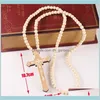 Pendants Wooden Cross Pendant Necklaces Christian Religious Wood Crucifix Charm Beaded Chains For Women Men Fashion Jewelry Gift Drop