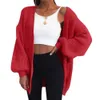 2020 Ny lös stickad tröja Cardigan för kvinnor Lös öppen sömmhylsa Höst Vinterrock Solid Casual Jumper Plus Size Coat Y0825