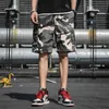 Sommar Mäns Outdoor Camouflage Cargo Shorts Pocket Cotton Casual Half Pants Mid Midist Drawstring Loose Bib Overaller 7xl 210713