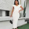 Abito lungo bianco da donna sexy con scollo a V con volant celebra l'evento aderente occasione abiti abiti femminili notte appuntamento clubwear 210416