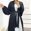 Abbigliamento etnico Eid Open Abaya Kimono Satin Dubai Abaya per le donne Manica a palloncino Abito hijab musulmano Tinta unita Caftano marocchino Turchia Islam
