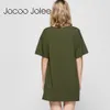 Jocoo Jolee solide percé trou T-shirt femmes mode lettre manches courtes été décontracté lâche marque longue conception chemises pour dame 210619