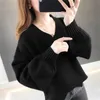 High-quality Core-spun Yarn Thick Autumn And Winter Women's Sweater V-neck Pullover Loose Solid Color 210427