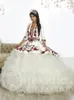 2 Parça Kırmızı Applqiues Balo Quinceanera Elbiseler Korse Geri Sevgiliye Nakış Aplike Tatlı 16 Elbise Vestidos de