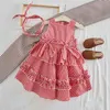 Summer Girls' Dress Plaid Casual senza maniche Party Princess + Fasce per bambini Cute Baby Kids Girls Abbigliamento 210625