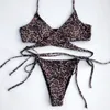 Micro Leopard Bikini Kobiety Swimsuit Push Up Swimwear Wrap Bikini Zestaw Bandaż Halter Kąpiel Suit Siatek Kobieta X0522