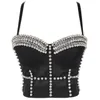 Women's Rhinestone Diamond Push up Bustier Crop Top Camis Clubwear Sexy Punk Beaded Corset Bra Tank Detachable Sashes