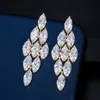 Moda AAA Cúbica Zircônia Noiva Casamento Luxo Rhombus Charm Brincos Designer Jóias 18k Ouro Cobre Branco Diamante Brinco De Prata Festa Para Mulheres Presente