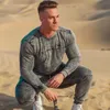 Erkek Tişörtler İlkbahar ve Sonbahar Spor Eğlence Gömlek Kas Fitness Üstleri Saf Pamuk Nefes Üstü Yıkanmış Denim Uzun Kollu Baskılı T-Shirt M-3XL Sıradan Basit Stil