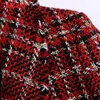 レディース赤い格子縞のツイードの女性の長袖二重抽選のエレガントなジャケットレディースブレザースーツBE256 210416