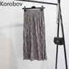 Korobov Retro Vita alta Stampa anca Gonna in chiffon Donna Elegante Estate Nuova piega Design Slim Jupe Femme Holiday Beach Faldas 210430