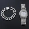 Miami Cubaanse ketting iced uit verharde steentjes CZ bling rapper kettingen kettingen voor mannen sieraden hiphop armband + horloge 1 set x0509